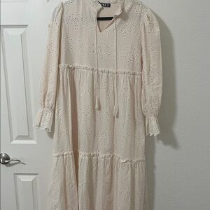 Chic Cream Eyelet Long Sleeve Dress